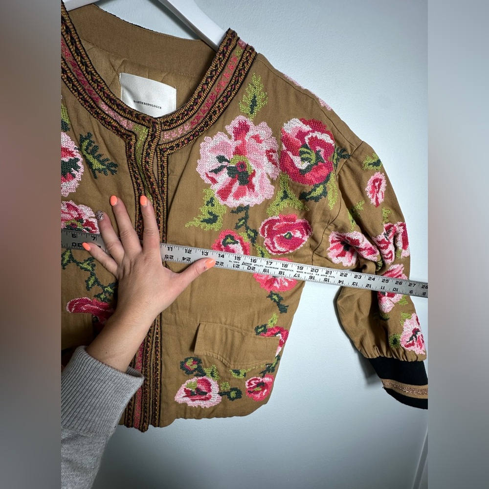 Anthropologie Floral Embroidered   Boho Bomber Jacket Size XS - Picture 13 of 15
